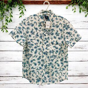 J. Crew Flex Washed Shirt Men’s Large Slim White Floral Print Cotton NEW